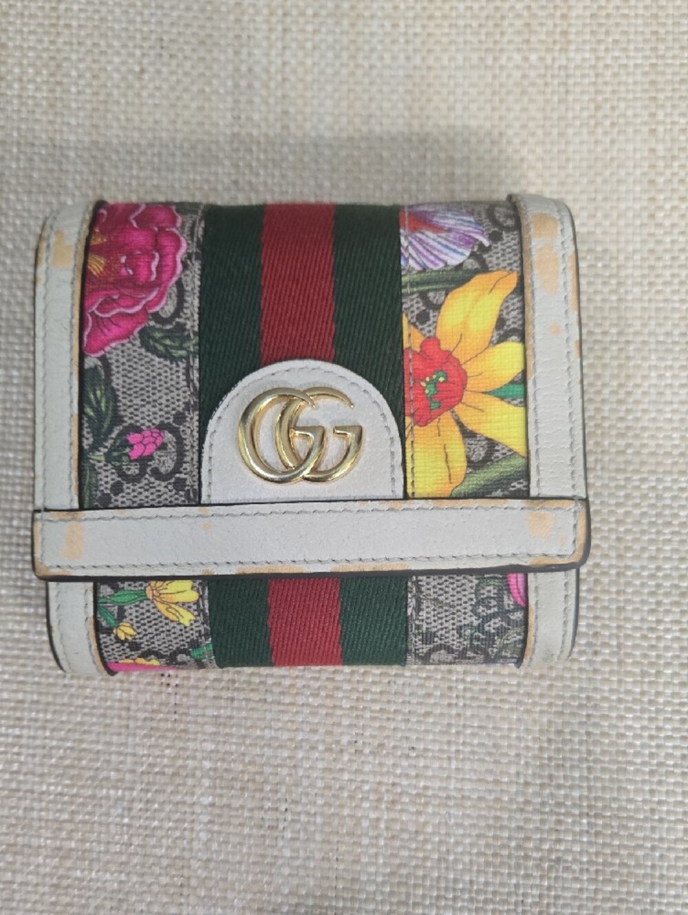 Gucci Floral Canvas Mini Wallet with Green-Red Web and White Trim - Picture 12 of 15